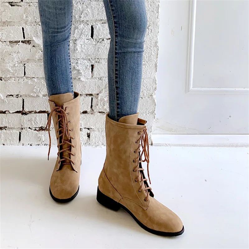 Bottes D'hiver À Talons Carrés Et Mi-mollet Pour Femme Martin De Style Urbain - Marron