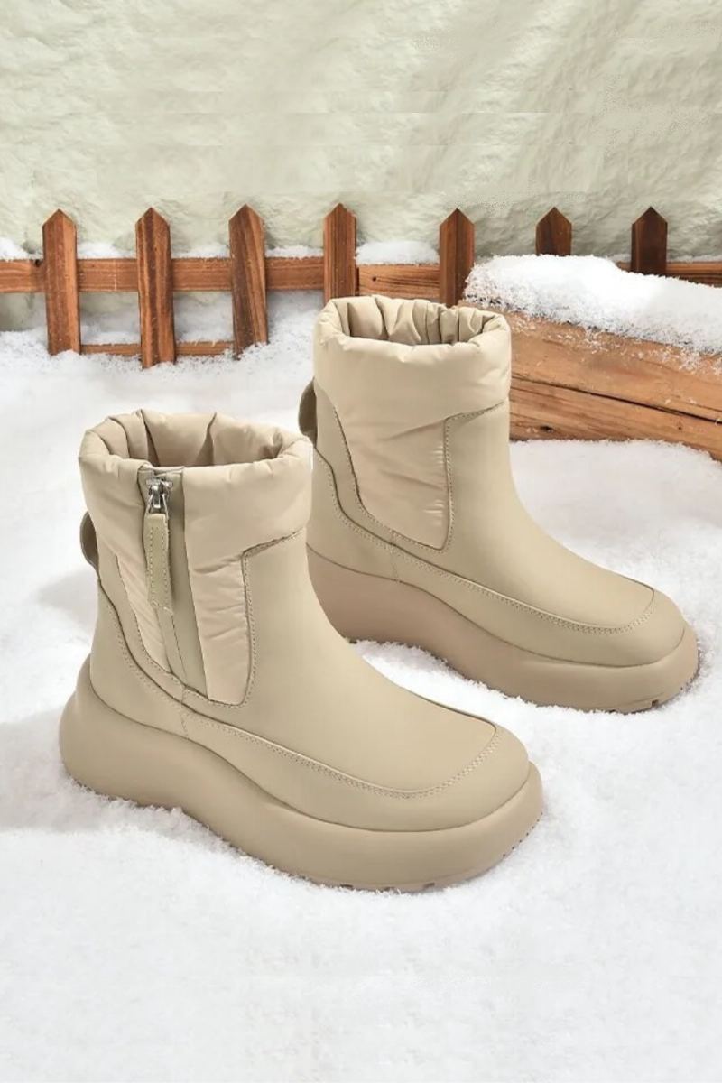 Bottes De Neige En Cuir Véritable Pour Femme Bout Rond Antidérapantes Imperméables Solides Neutres Chaussures D'hiver Faites À La Main