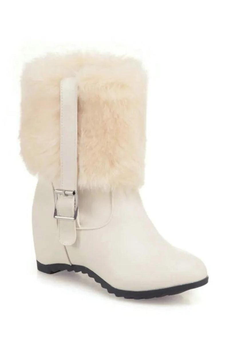 Bottes De Neige En Peluche Pour Femmes Avec Boucle De Ceinture Talon Épais Chaussures À Plateforme Tendance Augmenter La Hauteur Hiver