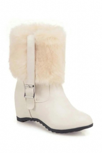 Bottes De Neige En Peluche Pour Femmes Avec Boucle De Ceinture Talon Épais Chaussures À Plateforme Tendance Augmenter La Hauteur Hiver