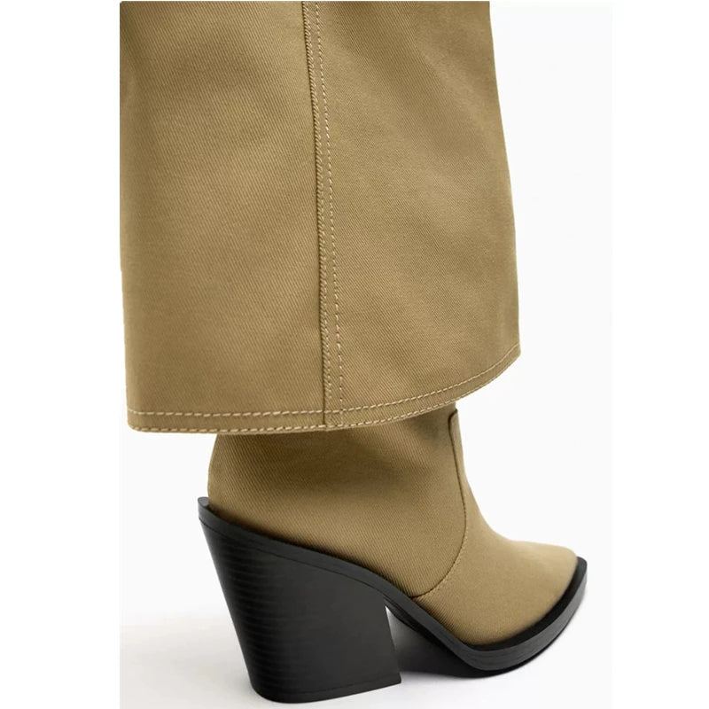 Bottes Occidentales De Styliste Pour Femmes De Chevalier Rétro Décontractées À Fond Épais - Beige