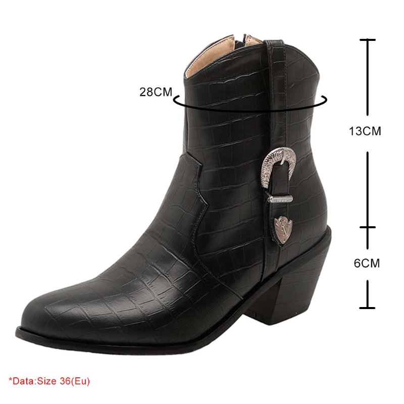 Bottines Chelsea Classiques D'hiver Pour Femme Avec Boucle De Ceinture Bout Pointu Talon Compensé De Cowboy Simples Et Confortables - Noir