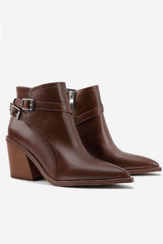 Bottines Chelsea D'hiver À Bout Pointu Pour Femmes Rétro À Talons Hauts Épais