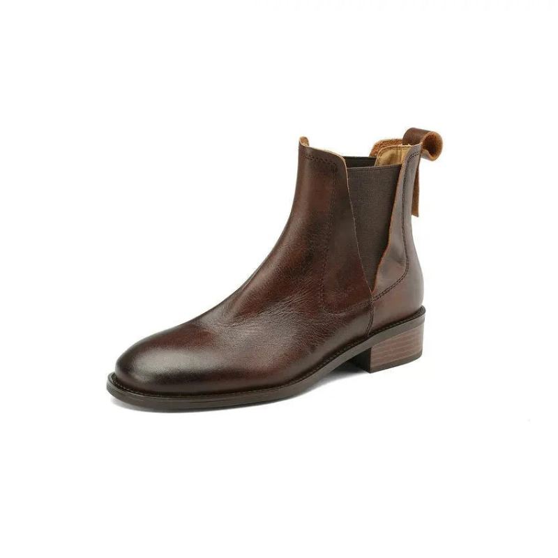 Bottines Courtes En Cuir Véritable Pour Femme Chaussures D'automne Et D'hiver - Noir