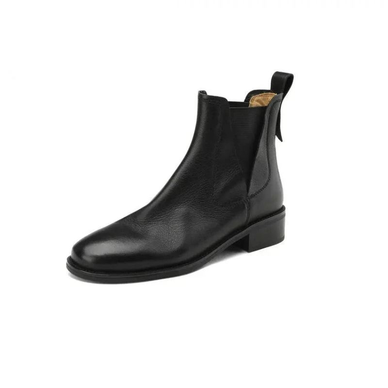 Bottines Courtes En Cuir Véritable Pour Femme Chaussures D'automne Et D'hiver - Noir