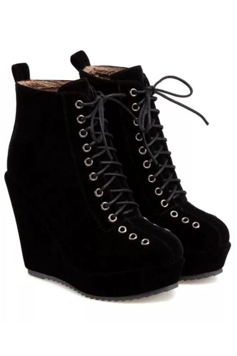 Bottines Courtes Pour Femmes Chaussures D'hiver À Talons Compensés Punk Noires