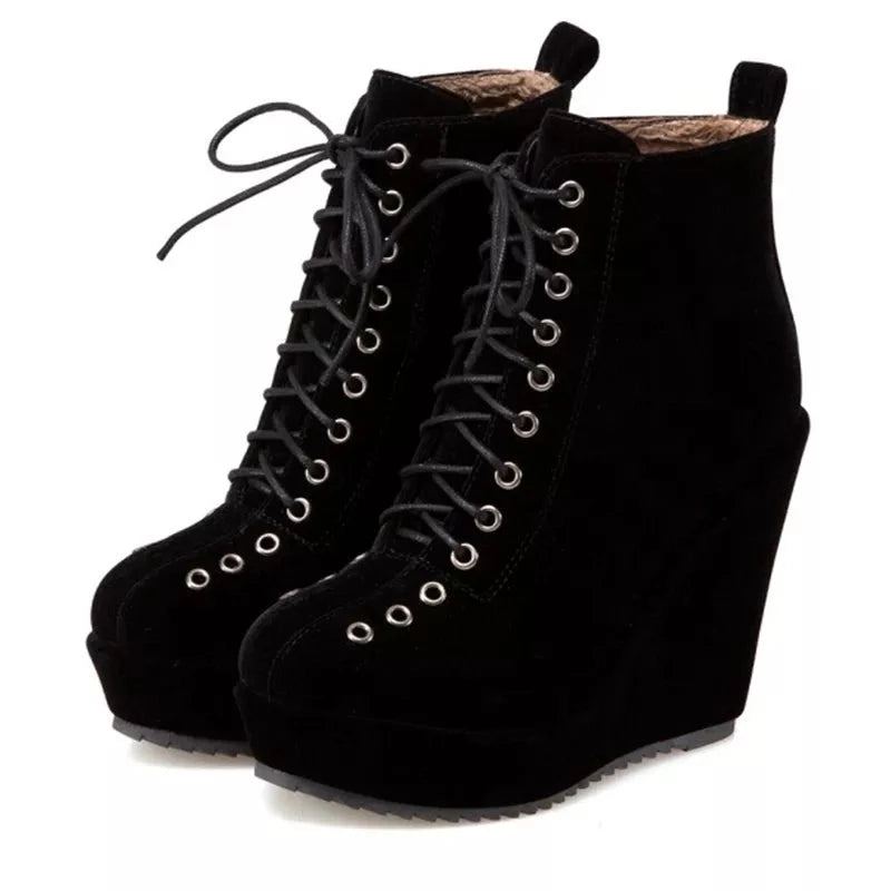 Bottines Courtes Pour Femmes Chaussures D'hiver À Talons Compensés Punk Noires - Chaussures Abricot