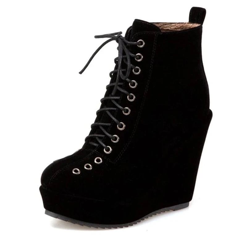 Bottines Courtes Pour Femmes Chaussures D'hiver À Talons Compensés Punk Noires - Chaussures Abricot