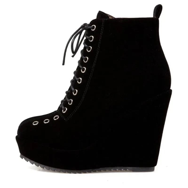 Bottines Courtes Pour Femmes Chaussures D'hiver À Talons Compensés Punk Noires - Chaussures Abricot