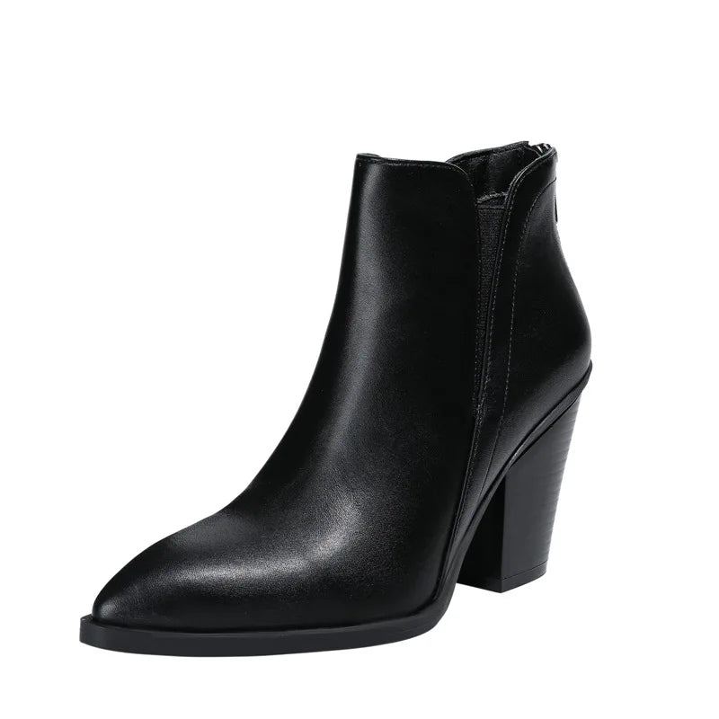 Bottines En Cuir Chaussures D'automne Pour Femmes - Noir