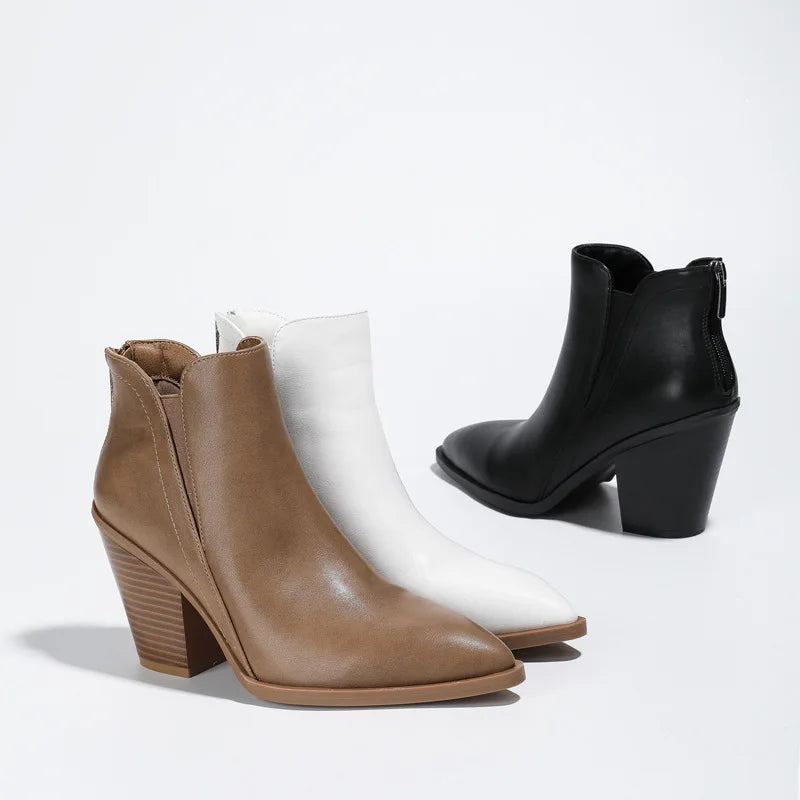 Bottines En Cuir Chaussures D'automne Pour Femmes - Noir