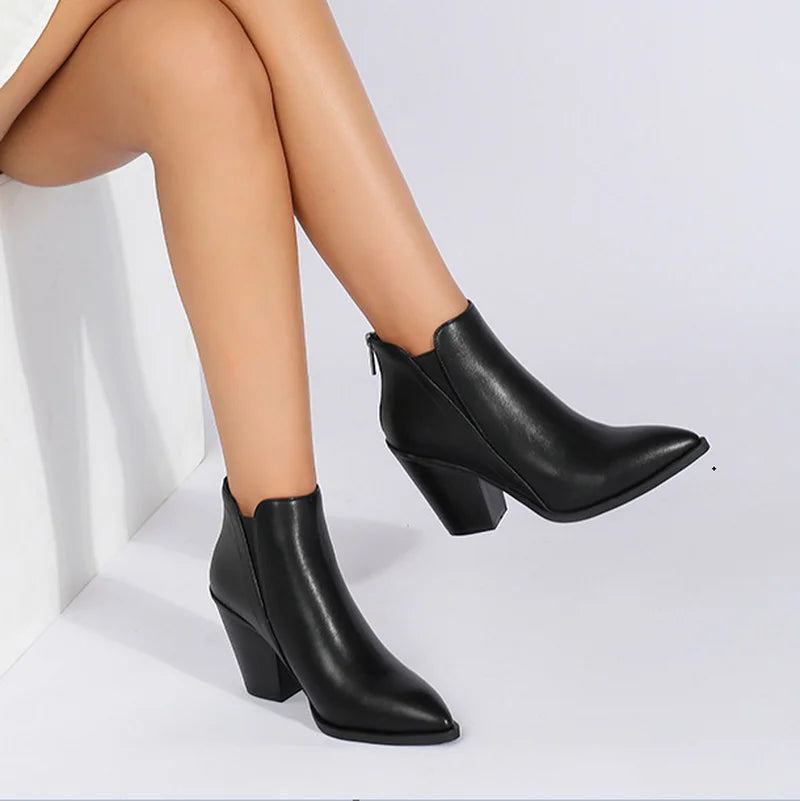 Bottines En Cuir Chaussures D'automne Pour Femmes - Noir