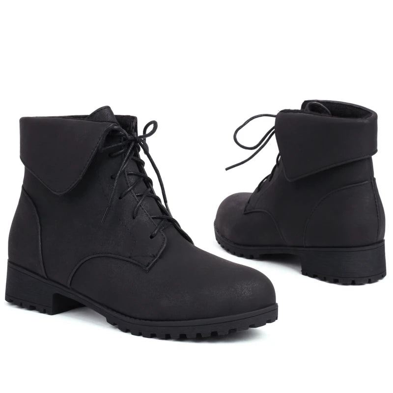 Bottines Femme Automne Hiver Chaussures Décontractées De Moto Courtes - Noir