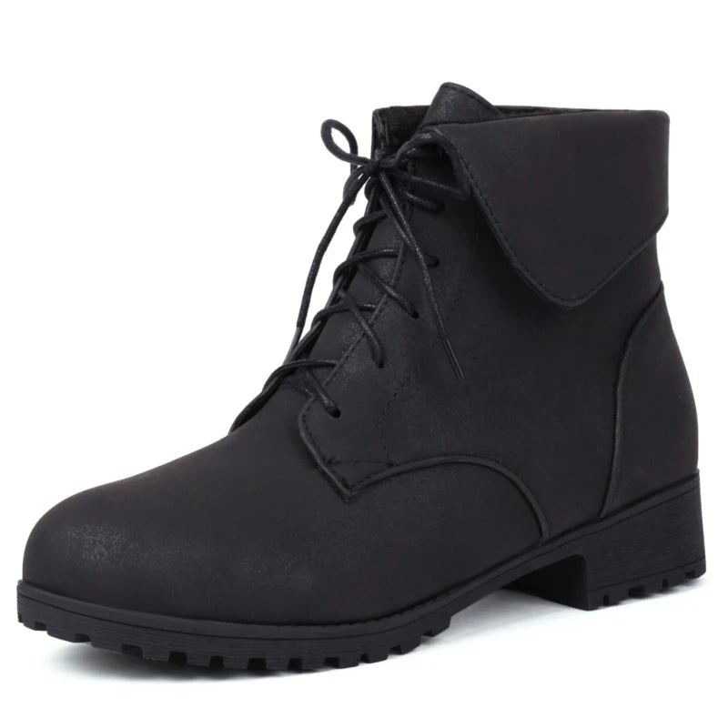 Bottines Femme Automne Hiver Chaussures Décontractées De Moto Courtes - Noir