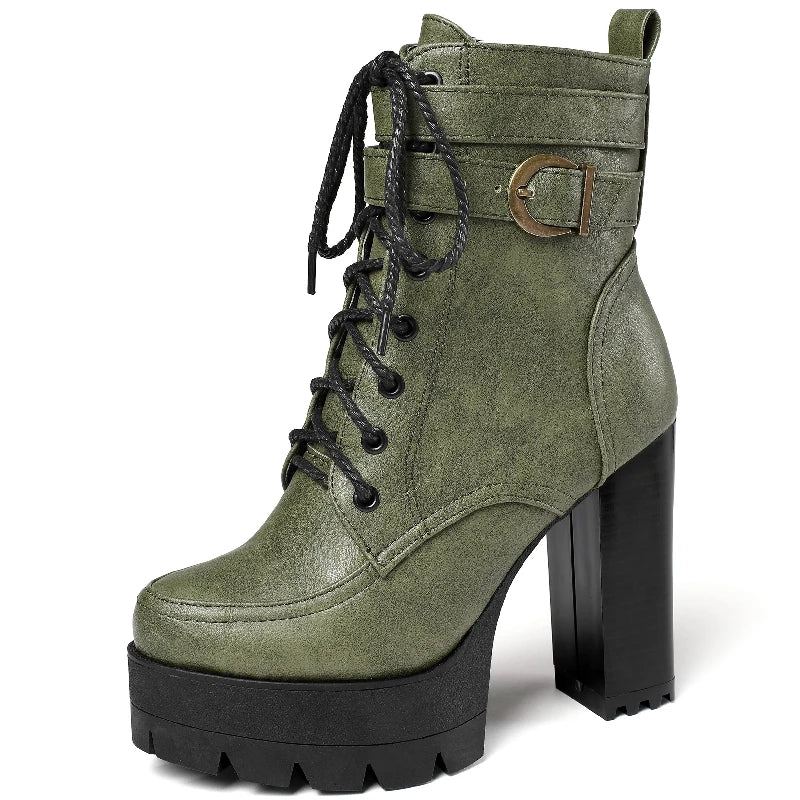 Bottines Pour Femmes Chaussures Punk Moto Bottes Rétro Automne Hiver Femme - Noir