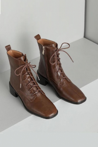 Bottines D'hiver En Cuir Véritable Avec Fermeture Éclair Pour Femme Chaussures De Bureau À Bande Étroite Talons Carrés Moyens