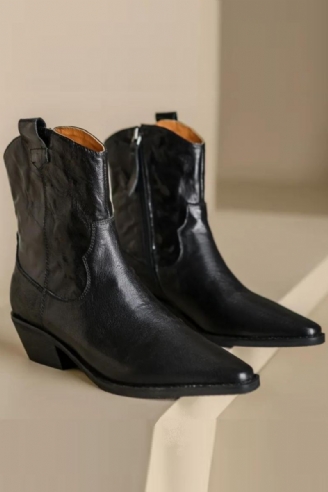 Bottines Rétro Pour Femmes Chaussures D'hiver En Cuir À Talons Bas Bottes De Moto Courtes