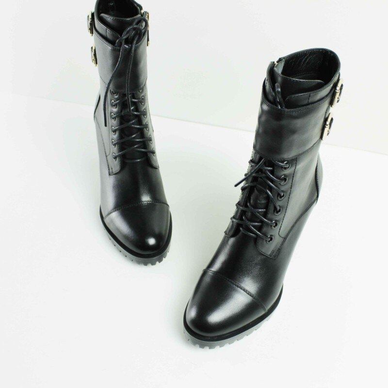 Bottines À Talons Hauts Pour Femmes Chaussures En Cuir Véritable À Lacets Noires Faites À La Main - Noir 85 Cm