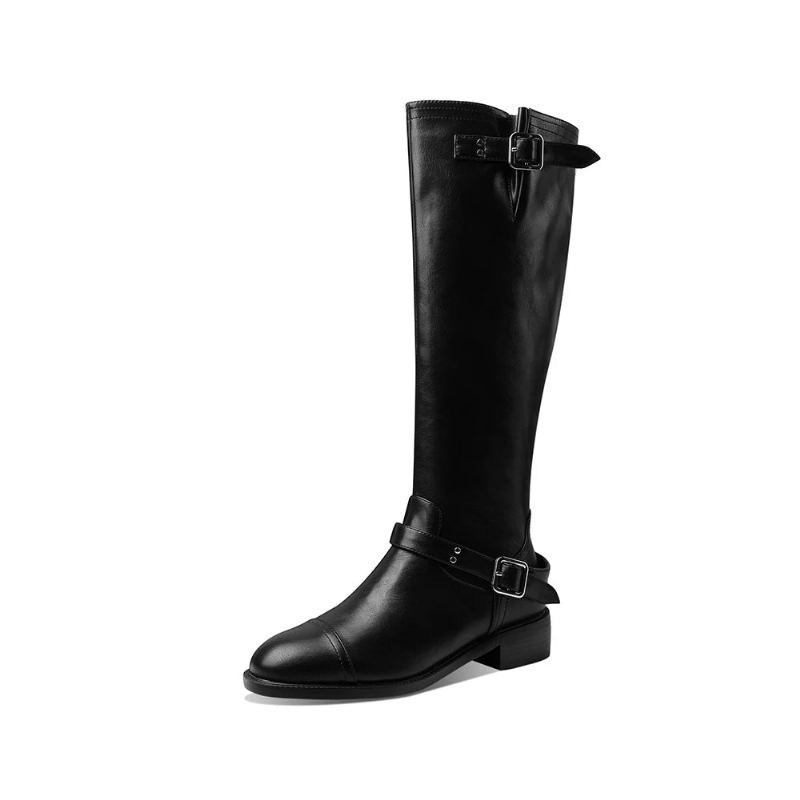 Bout Rond Femmes Bottes À Lacets Équitation Moto Talon Bas Genou Hautes Boucle Fermeture Éclair Féminines - Jaune