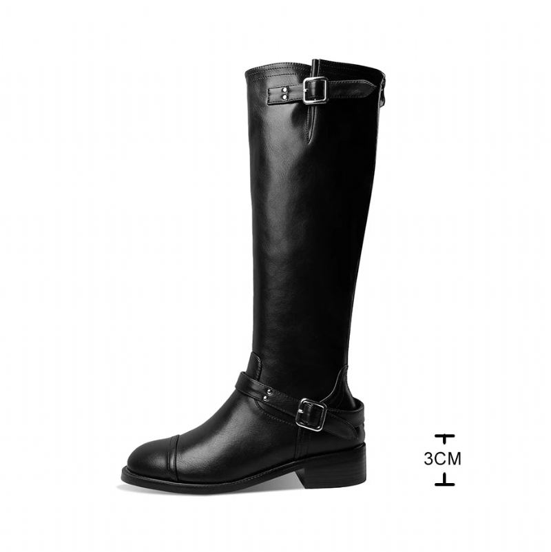 Bout Rond Femmes Bottes À Lacets Équitation Moto Talon Bas Genou Hautes Boucle Fermeture Éclair Féminines - Jaune