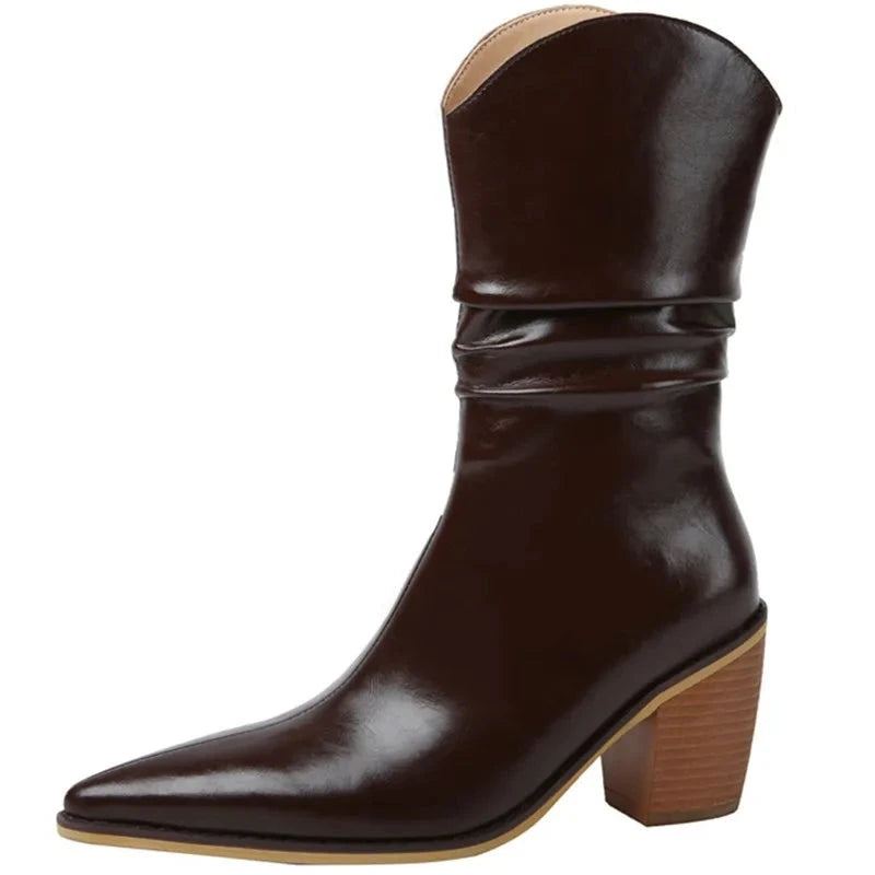 Chelsea Bottines Épais Talons Hauts Chaussures Habillées Dames En Cuir Véritable Femmes Bottes D'hiver - Noir