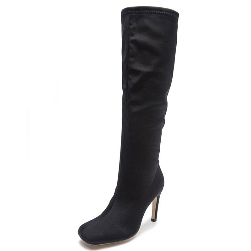 Femmes Bottes Talons Hauts D'hiver Pour La Neige Cuissardes Noir Chaussures Femme - Noir