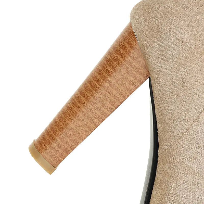 Femmes Bottines Fermeture Éclair Carré Talon Haut Bottes Courtes Dames Bout Pointu Automne Hiver - Beige