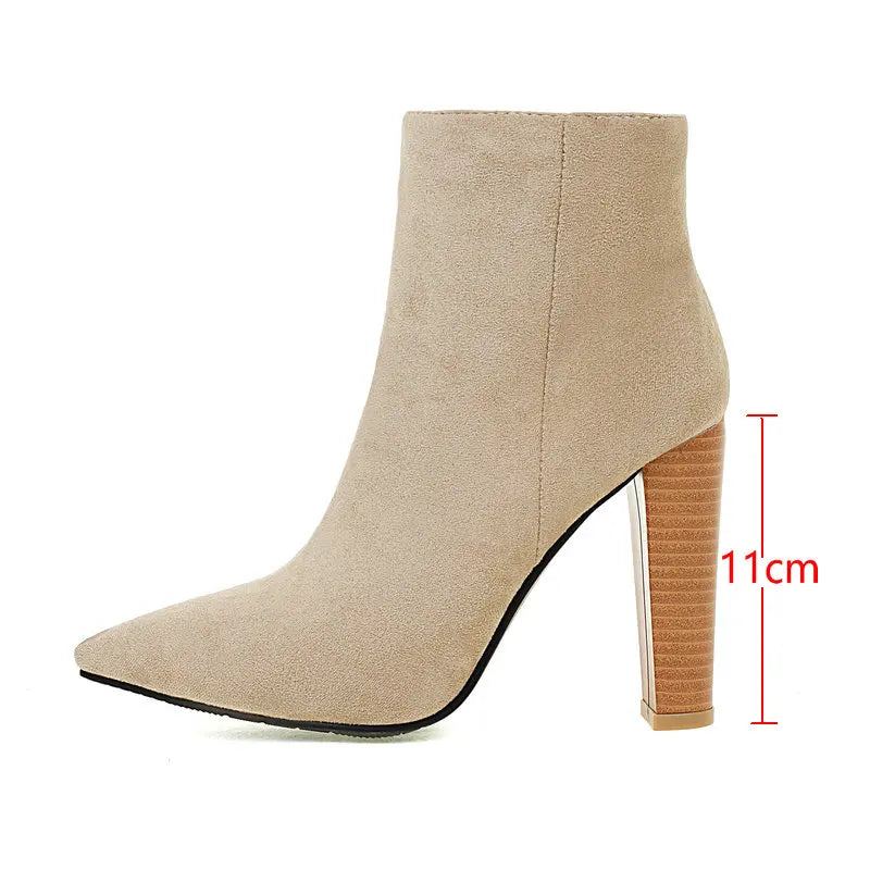 Femmes Bottines Fermeture Éclair Carré Talon Haut Bottes Courtes Dames Bout Pointu Automne Hiver - Beige