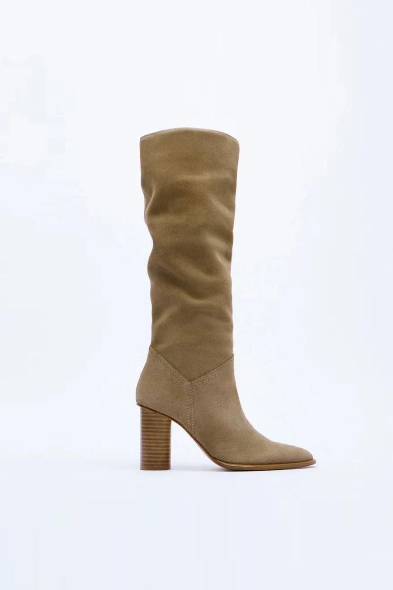 Femmes Genou Bottes Hautes Hiver En Cuir Véritable Bout Pointu Dame Chaussures