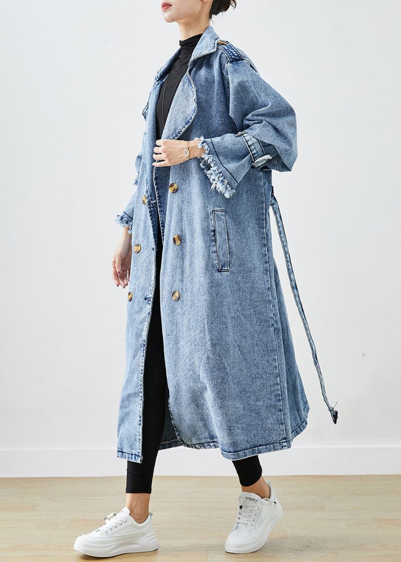 Art Bleu Clair Revers Double Boutonnage Denim Trench Manteaux Automne - Trenchs femmes