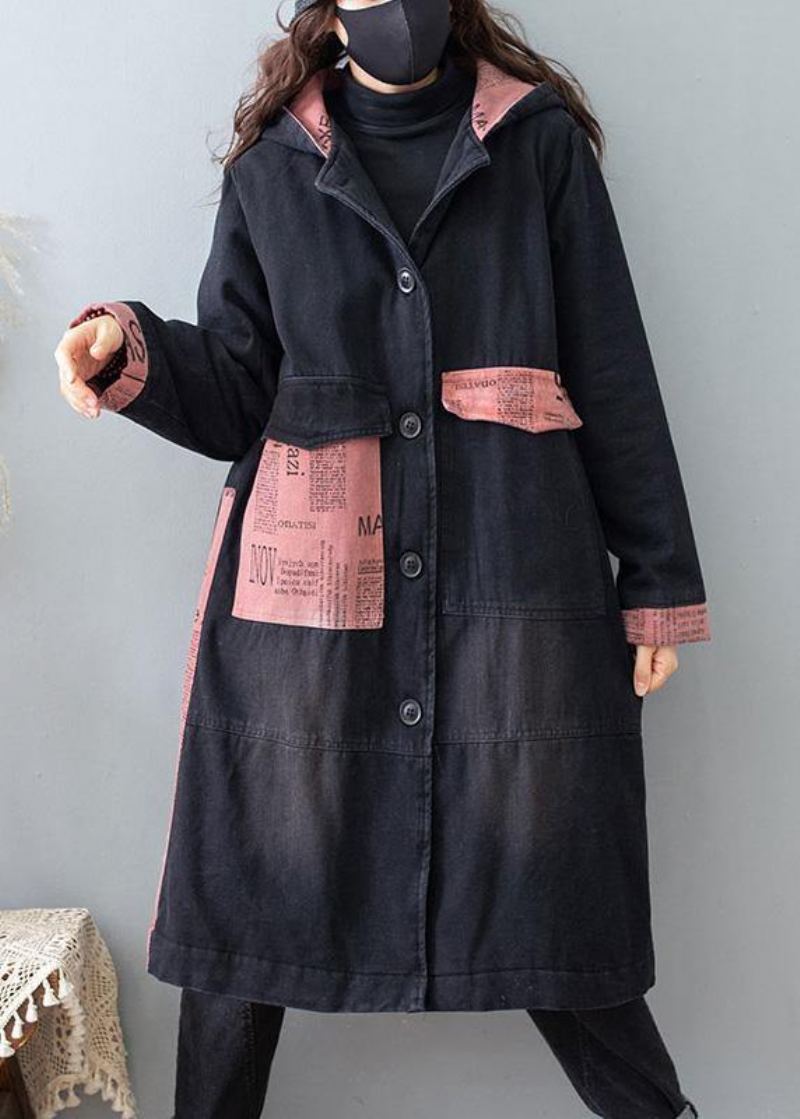 Beaux Vêtements En Denim Noir De Qualité Pour Femmes Tutoriels Avec Poches À Capuche Manteaux De Printemps - Trenchs femmes