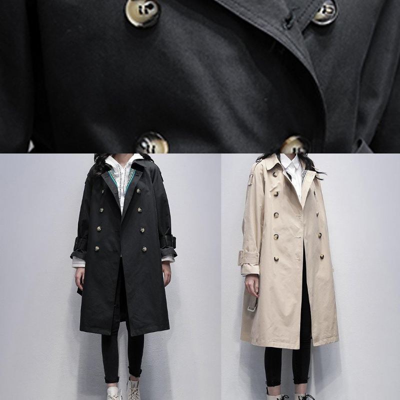 Bohème Cranté Taille Nouée Trench Fin Noir Manteaux Genoux - Trenchs femmes