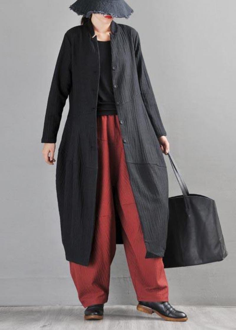 Boho Noir Bouton Long Lin Trench Coat