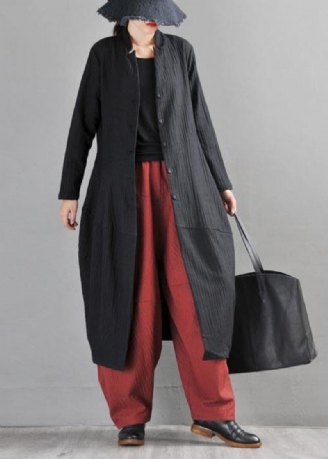 Boho Noir Bouton Long Lin Trench Coat