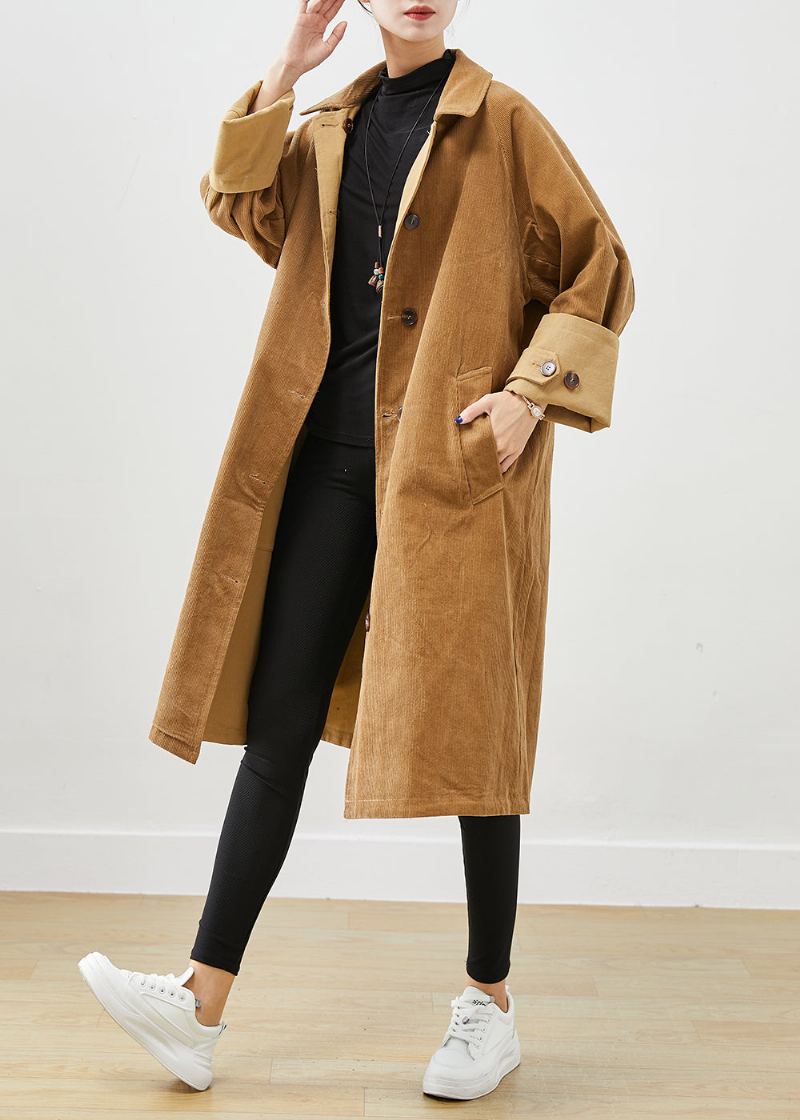 Boutique Café Vêtements Surdimensionnés Des Deux Côtés Trench-coat En Velours Côtelé Automne - Trenchs femmes