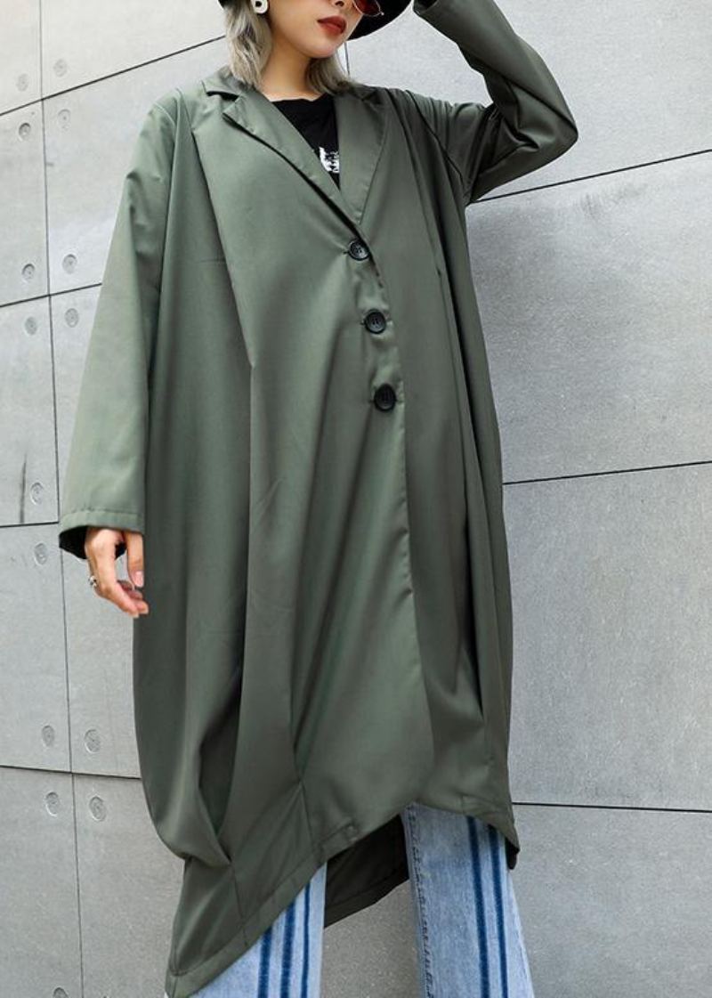 Boutique Gris Vert Manteaux Femme Manteau Maxi Oversize Poches Crantées Vêtements D'extérieur Asymétriques - Trenchs femmes