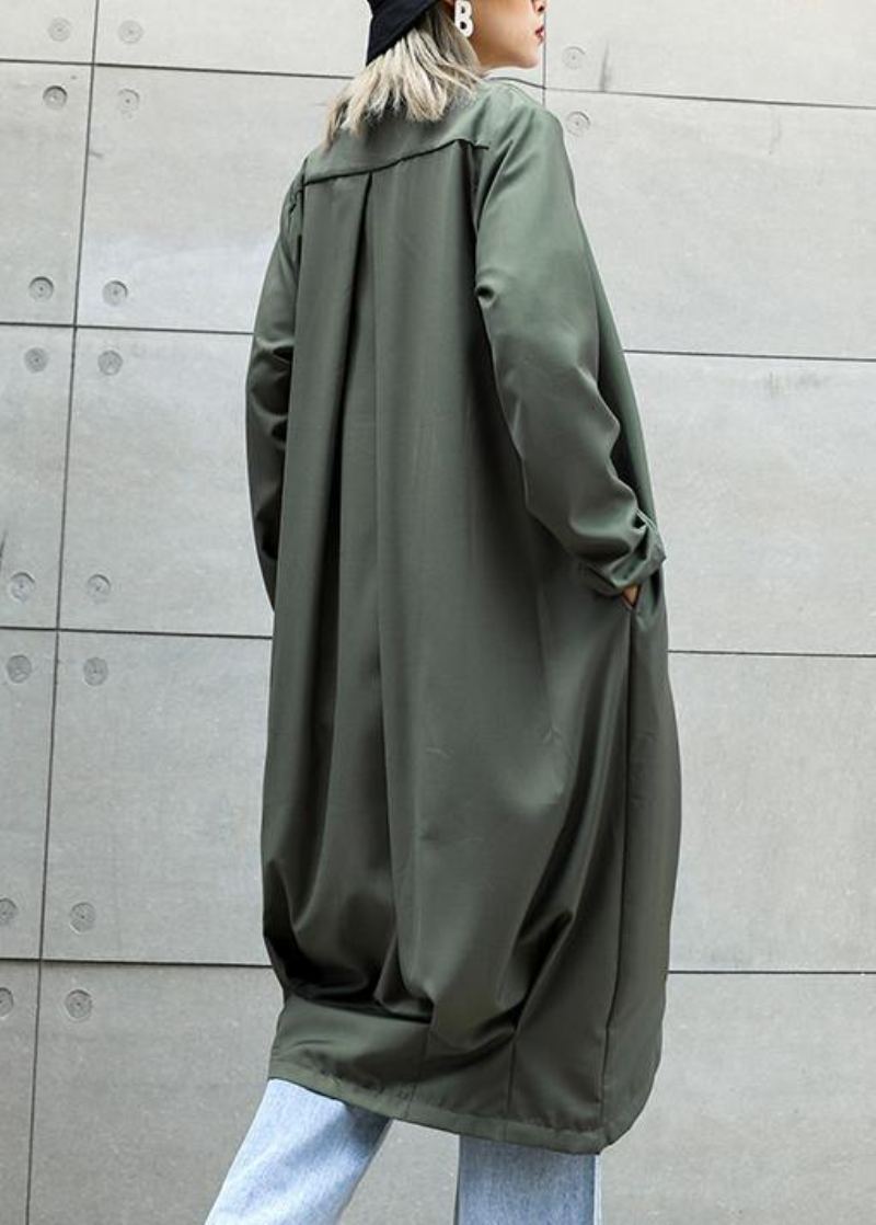 Boutique Gris Vert Manteaux Femme Manteau Maxi Oversize Poches Crantées Vêtements D'extérieur Asymétriques - Trenchs femmes