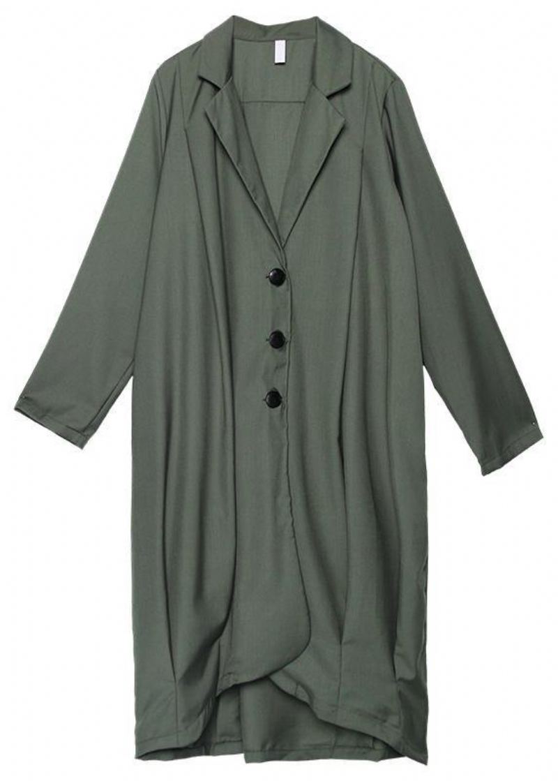 Boutique Gris Vert Manteaux Femme Manteau Maxi Oversize Poches Crantées Vêtements D'extérieur Asymétriques - Trenchs femmes