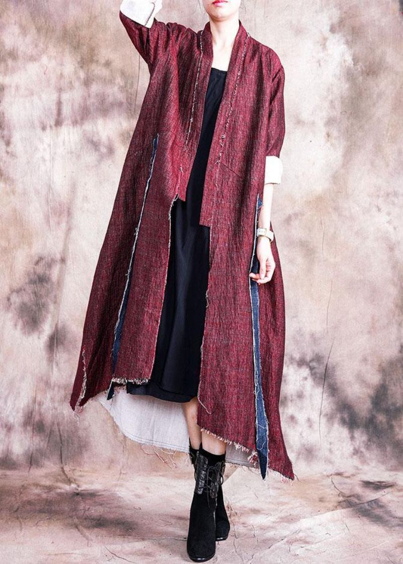 Boutique Manteau Long Surdimensionné Automne Femmes Manteaux Rouge Asymétrique Patchwork - Kaki