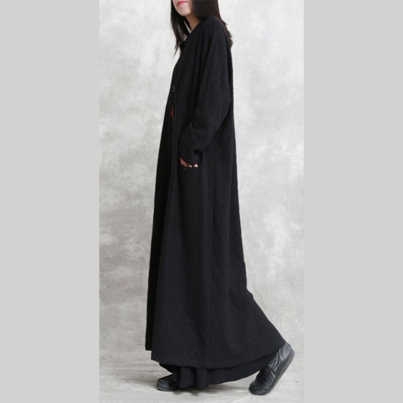 Boutique Manteau Noir Grande Taille Poches Debout Maxi Manches Longues Manteaux Baggy - Trenchs femmes