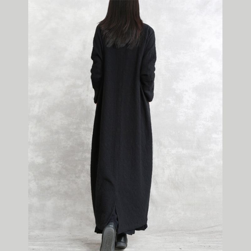 Boutique Manteau Noir Grande Taille Poches Debout Maxi Manches Longues Manteaux Baggy - Trenchs femmes