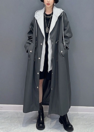 Boutique Noir Poches À Capuche Faux Deux Pièces Patchwork Trench Coat Automne