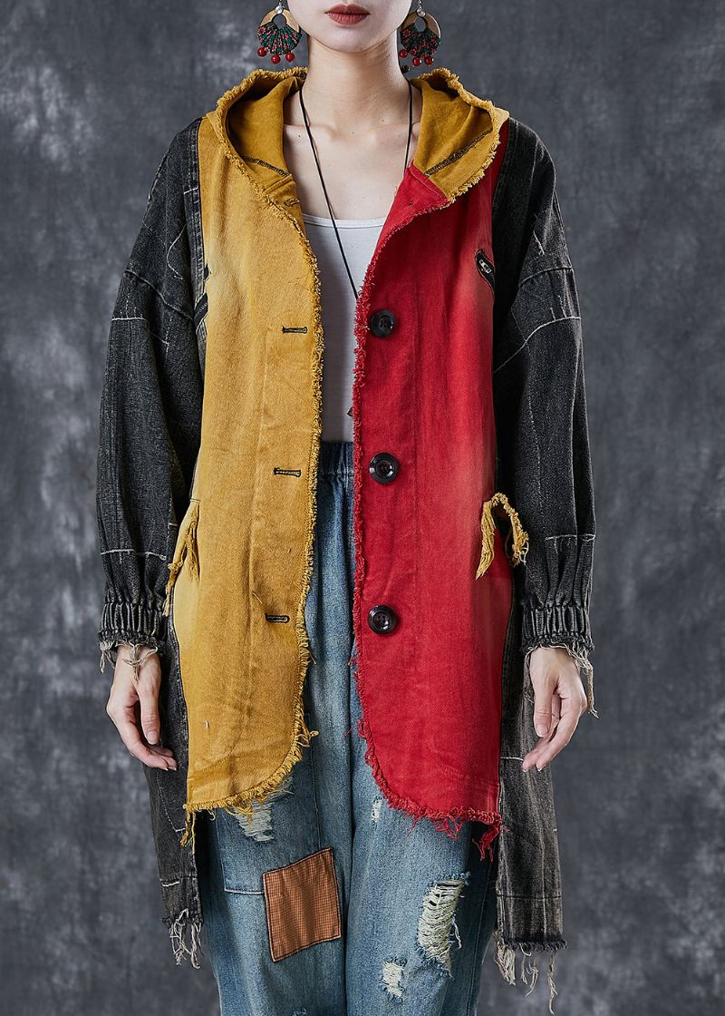 Bricolage Colorblock Asymétrique Patchwork Denim Manteau Vêtements D'extérieur Printemps