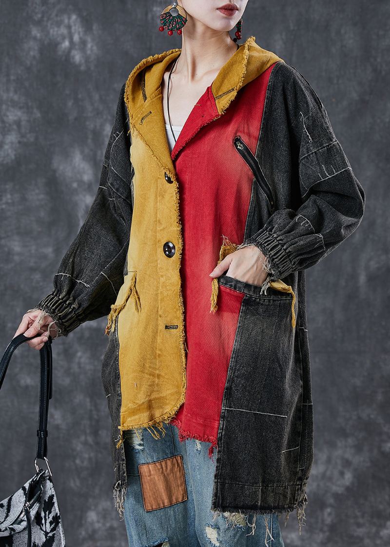 Bricolage Colorblock Asymétrique Patchwork Denim Manteau Vêtements D'extérieur Printemps - Trenchs femmes