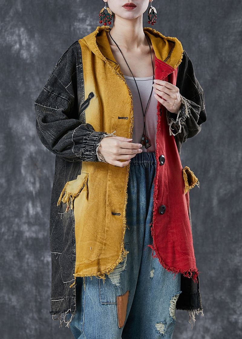 Bricolage Colorblock Asymétrique Patchwork Denim Manteau Vêtements D'extérieur Printemps - Trenchs femmes