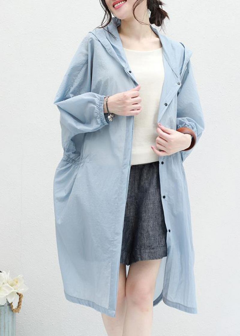 Cardigan D'été Tunique À Capuche En Coton Bleu Chic Pour Femme - Trenchs femmes