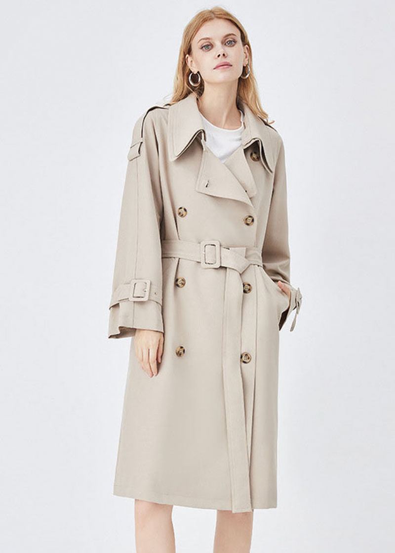 Chic Abricot Double Couche Col Poitrine Coton Cinch Trench Printemps