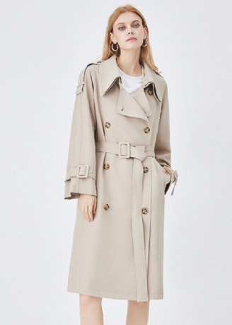 Chic Abricot Double Couche Col Poitrine Coton Cinch Trench Printemps