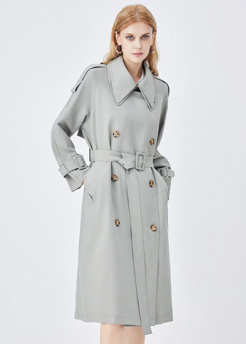 Chic Abricot Double Couche Col Poitrine Coton Cinch Trench Printemps - Abricot