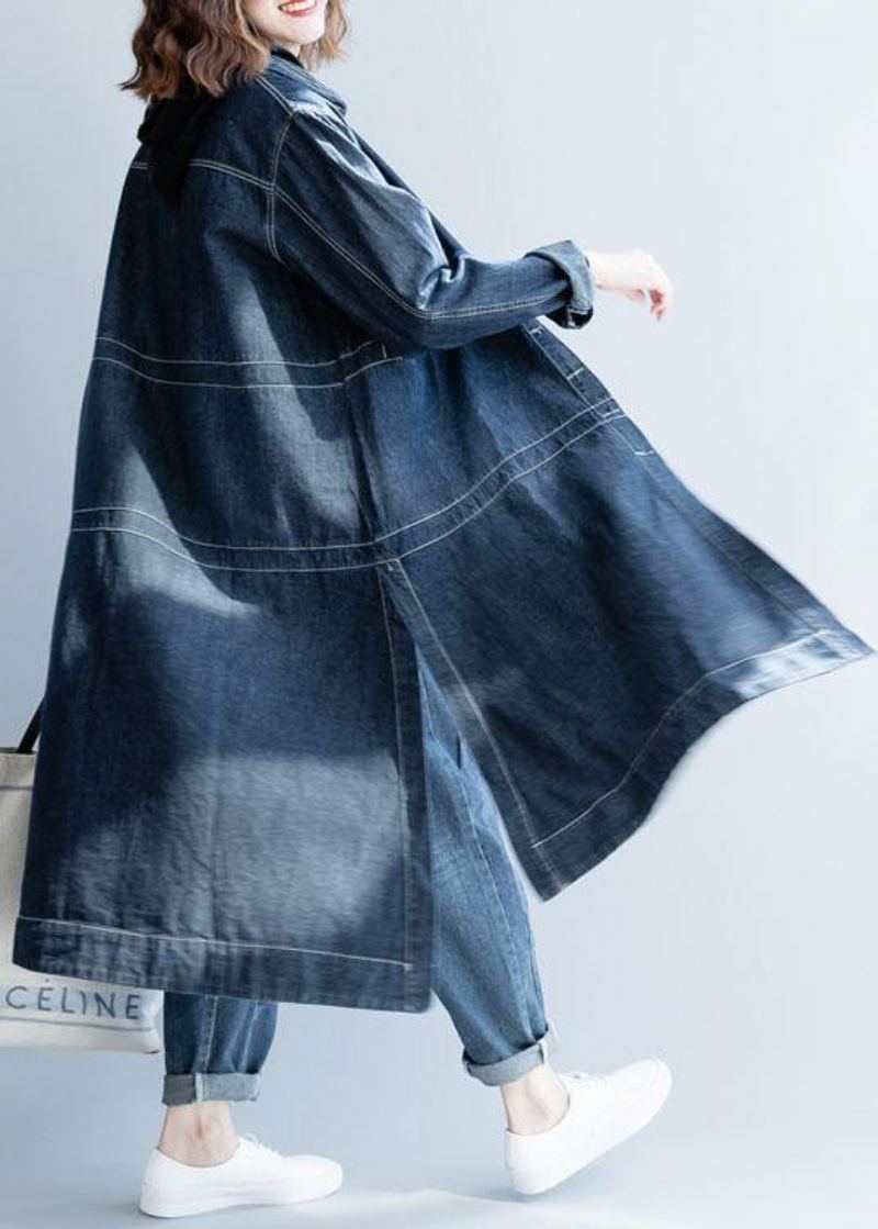 Chic Côté Ouvert Manteaux Fins Femmes Denim Bleu Vestes Amples Automne - Bleu Jean